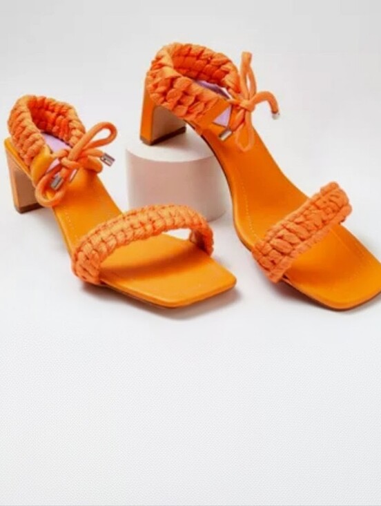 SCHUTZ Shoes - SCHUTZ NIB Blair Orange Leather Braided Strap Ankle Tie 2 1/2” Thin Block Heel